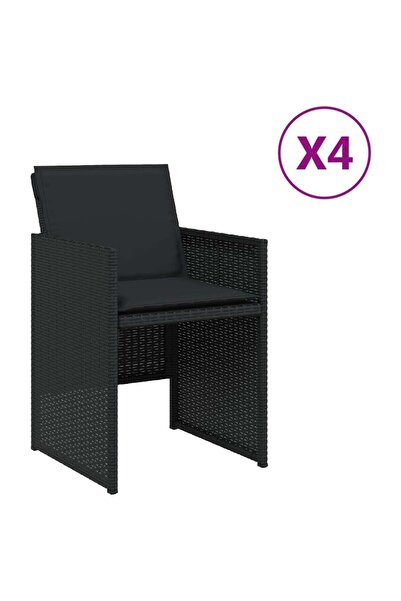 vidaxl Scaune de grădină cu perne, 4 buc., negru, poliratan