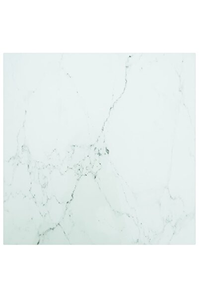 vidaxl White table top 60x60cm 6mm tempered glass, marble design