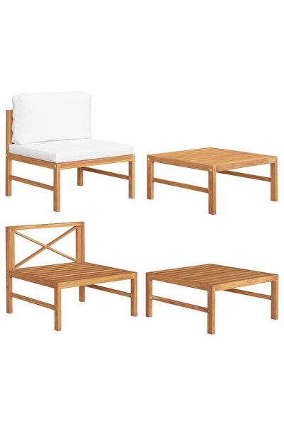 vidaxl Set mobilier grădină cu perne crem, 2 piese, lemn de tec