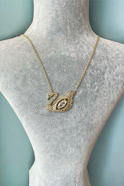 Asteria Jewelry 14 k Altın Kaplama Kuğulu Kolye