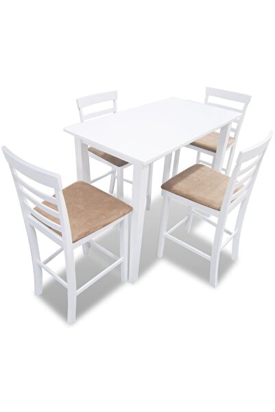 vidaxl Set mobilier de bar din lemn, masă și 4 scaune, alb