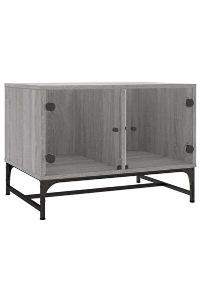vidaxl Coffee table with glass doors, sonoma grey, 68.5x50x50 cm