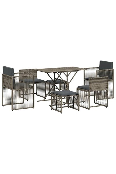 vidaxl Set mobilier de grădină cu perne, 7 piese, gri, poliratan