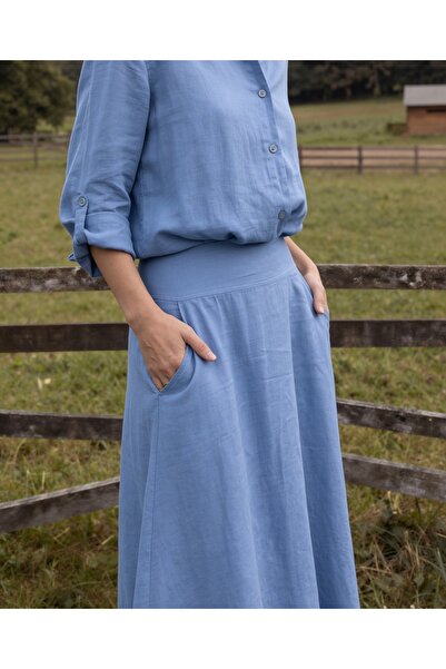 DenizEge Italiană cu talie elastică Ç fustă cu croială în A Bulut Mavi