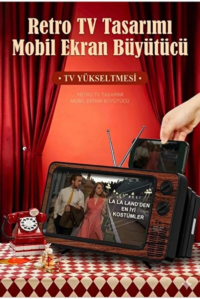 TeknoClass Nostajik Retro Eski Tv Şekilli Telefon Ekran Büyüteci Görüntü Büyü...