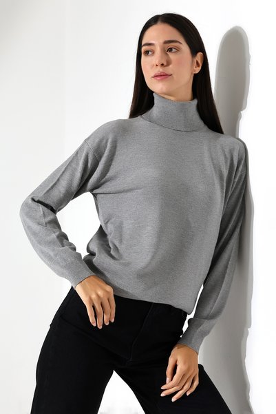 Lavinza Long Sleeve Drawstring Turtleneck Knitwear Sweater Relaxed Fit Casual Stylish Women's Sweater