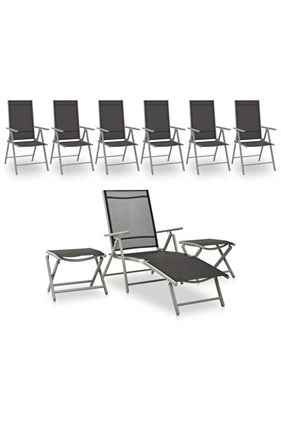 vidaxl Set mobilier de grădină, 9 piese, negru și argintiu