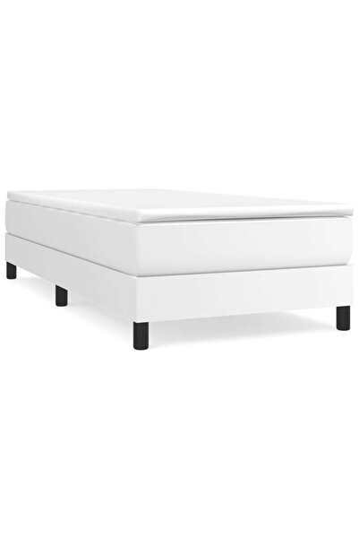 vidaxl Pat box spring cu saltea, alb, 80x200 cm, piele ecologică