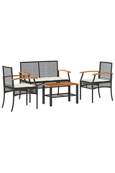 vidaxl Set mobilier relaxare grădină 4 piese cu perne poliratan negru