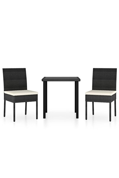 vidaxl Set de masă și scaune de exterior, 3 piese, negru, poliratan