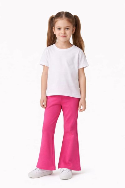 YoldaBebekVar Girl's Flared Combed Cotton Pants, Age 7 – 95% P Cotton %5 L Lycra - Pink