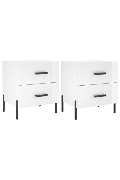 vidaxl Noptiere, 2 buc., alb extralucios, 40x35x47,5 cm, lemn compozit