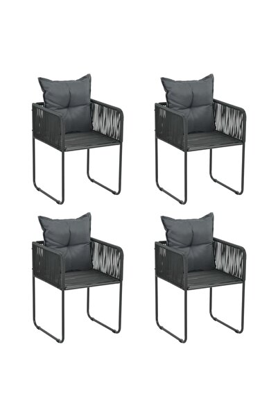 vidaxl Scaune de exterior cu perne, 4 buc., negru, poliratan