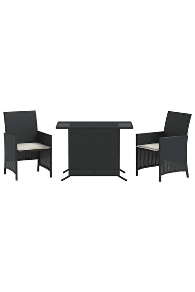 vidaxl Set bistro cu perne, 3 piese, negru, poliratan