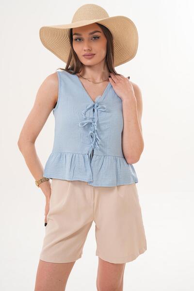 ŞİMAL Women's Front Tie Detailed Muslin Blouse 260002 -