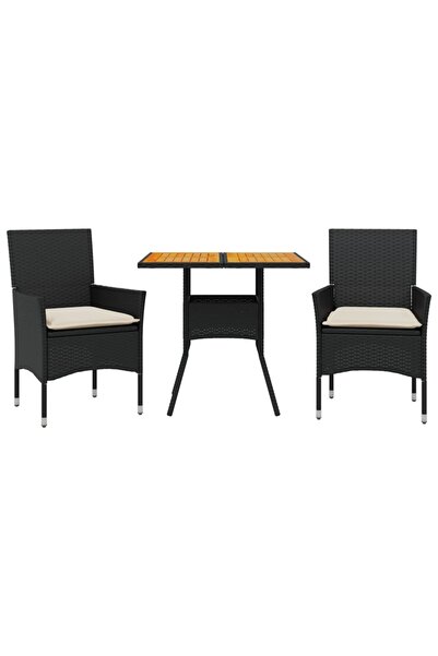 vidaxl Set mobilier grădină perne 3 piese negru poliratan/lemn acacia