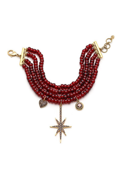 Mon Reve Rhea Zirkon Kalp & Yıldız Charm Altın Kaplama Cam Boncuk Kolye