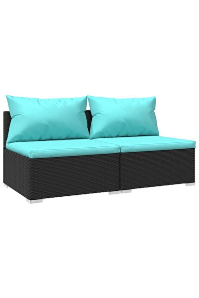 vidaxl Set mobilier de grădină cu perne, 2 piese, negru, poliratan