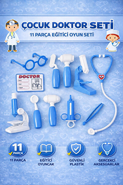 YILDIRIM OYUNCAK Çocuk Doktor Seti Oyuncak – 13 Parça Mavi Doktor Oyuncak Set...