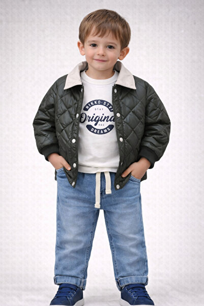 Jikko Baby Erkek Çocuk 3’lü Kombin Takım (Haki Kapitone Ceket + Baskılı Sweat...