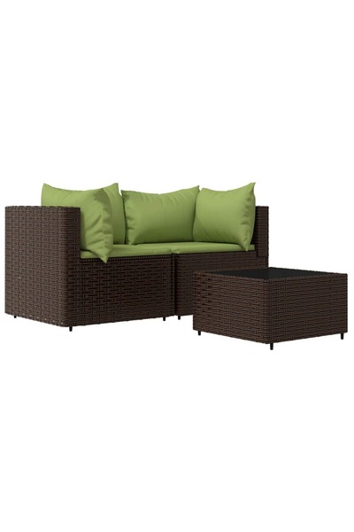 vidaxl Set mobilier de grădină cu perne, 3 piese, maro, poliratan