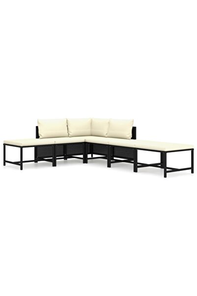 vidaxl Set mobilier de grădină cu perne, 6 piese, negru, poliratan