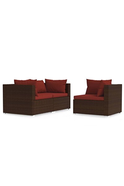 vidaxl Set mobilier de grădină cu perne, 3 piese, maro, poliratan