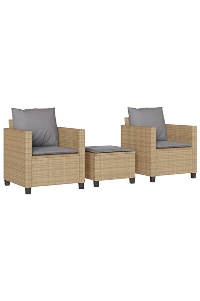 vidaxl Set bistro cu perne, 3 piese, bej, poliratan