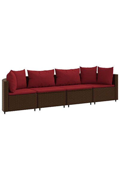 vidaxl Set canapele de grădină, 4 piese, cu perne, maro poliratan maro