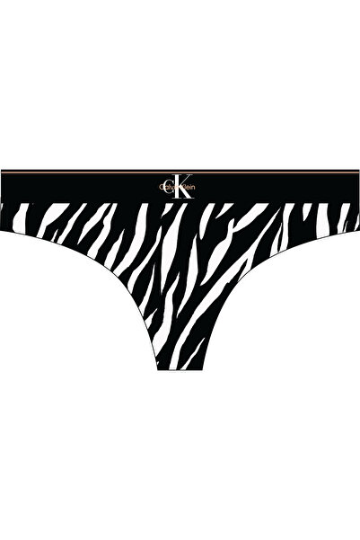 Calvin Klein Kadın Logo Detaylı Kaplan Desenli Siyah Tanga