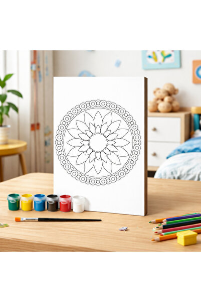 Cemira Mandala Çiçek Boyanabilir Ahşap Tablo Seti -6'lı Akrilik Boya + Fırça-...