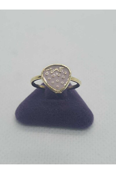 sarıyer silver Pink Strawberry Model Steel Children's Ring with Enamel Embroi...