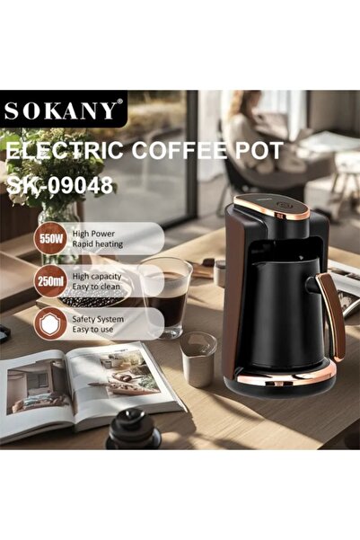 SOKANY SK-09048 550W Electric Turkish Coffee Maker, 250ml Capacity, Black/Ros...