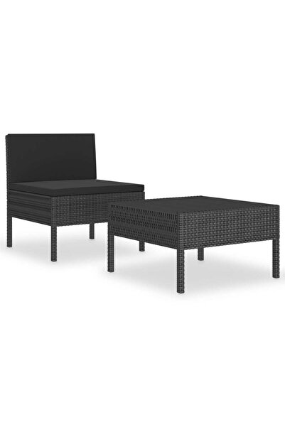 vidaxl Set mobilier de grădină cu perne, 2 piese, negru, poliratan