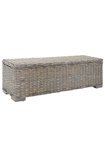 vidaxl Grey storage box 110 cm kubu rattan/solid mahogany wood