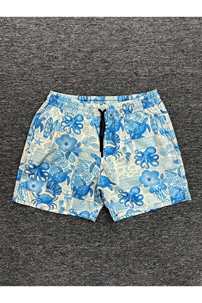 Toptantekstilcim Mavi Desenli Deniz Şortu