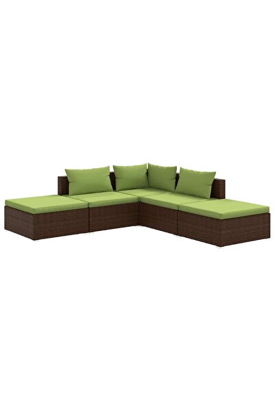 vidaxl Set mobilier de grădină cu perne, 5 piese, maro, poliratan