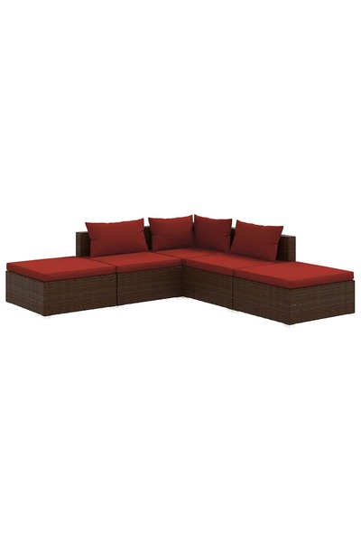 vidaxl Set mobilier de grădină cu perne, 5 piese, maro, poliratan