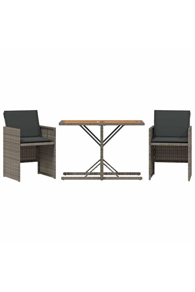 vidaxl Set bistro de grădină cu perne, 3 piese, gri, poliratan