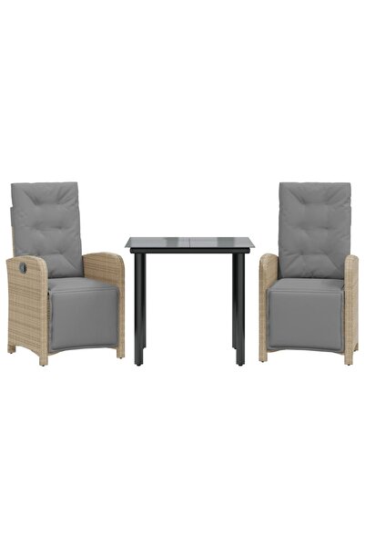 vidaxl Set bistro cu perne, 3 piese, bej, poliratan