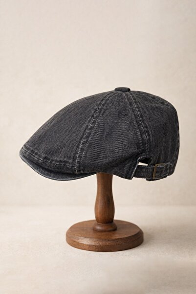 Külah Stonewash Flat Cap Hat – Adjustable Buckled Newsboy Cap - Vintage Coal