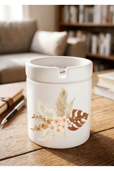 Eylül Design Printed Ceramic Ashtray with Boho Design Odorless Ash Tray