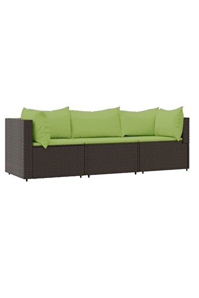 vidaxl Set mobilier de grădină cu perne, 3 piese, maro, poliratan