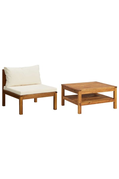 vidaxl Set canapea grădină perne alb crem, 2 piese, lemn masiv acacia