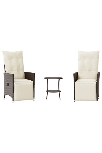 vidaxl Set bistro cu perne, 3 piese, maro, poliratan