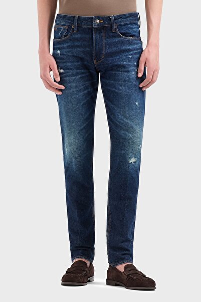 Emporio Armani Men's Woven Fabric Normal Waist Straight Model Blue Jeans Em00...