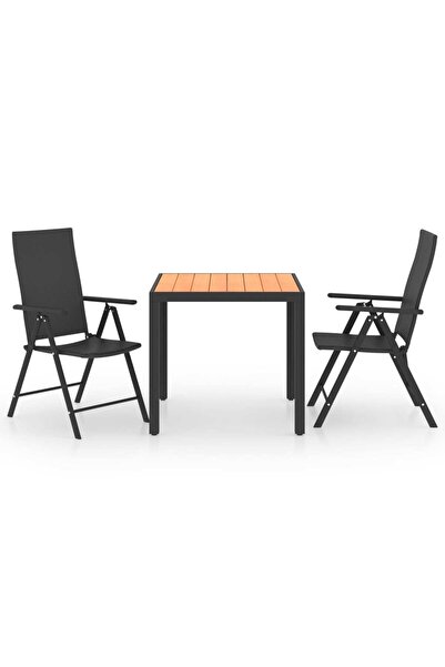 vidaxl Set mobilier de grădină, 3 piese, negru și maro