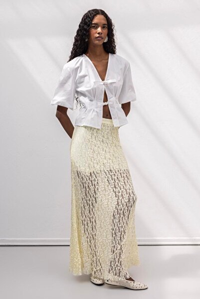 BSL Volanlı Dantel Midi Etek