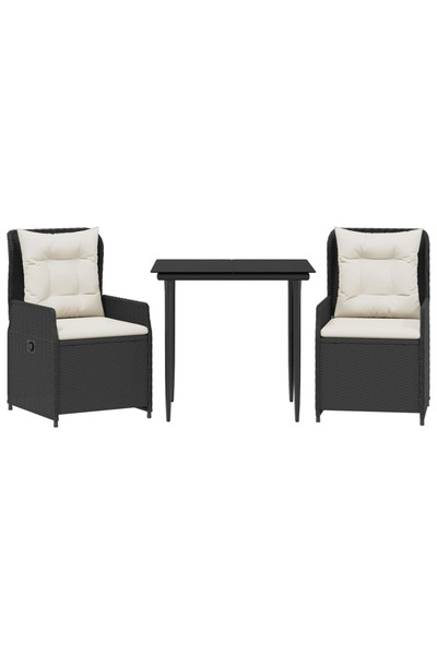 vidaxl Set mobilier de grădină cu perne, 3 piese, negru, poliratan