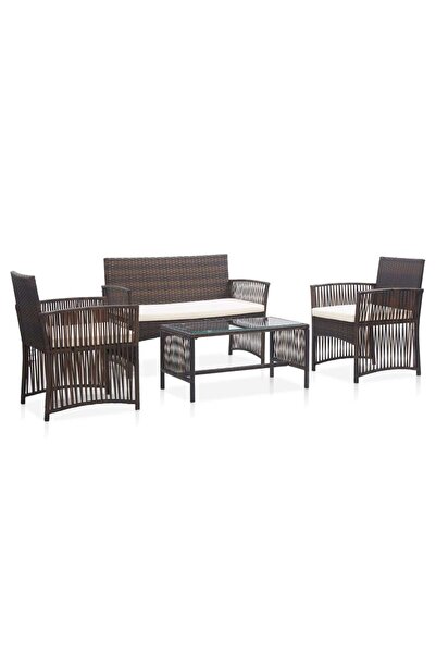 vidaxl Set mobilier de grădină cu perne, 4 piese, maro, poliratan